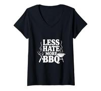 Women's Less Hate More BBQ Funny Grilling Lovers V-Neck T-Shirt