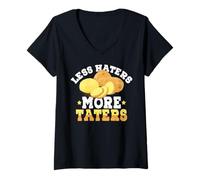 Womens Less Haters - More Taters - Veggies - Vegetarian Go Vegan V-Neck T-Shirt