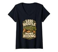 Women's Less Hustle More Hiding Sloth Humor V-Neck T-Shirt
