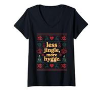 Womens Less Jingle More Hygge Christmas Swedish Norwegian Danish V-Neck T-Shirt