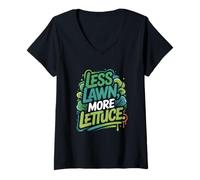 Womens Less Lawn More Lettuce Backyard Garden Movement V-Neck T-Shirt