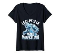 Women's Less People More Wrestling Roaring Bear V-Neck T-Shirt