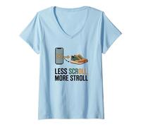 Women's Less Scroll More Stroll Hiking Digital Detox V-Neck T-Shirt
