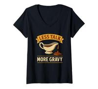 Womens Less Talk More Gravy Food Pun V-Neck T-Shirt