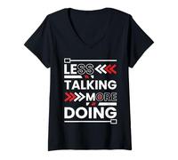 Women's Less Talking More Doing Minimalist Motivation Hustle V-Neck T-Shirt