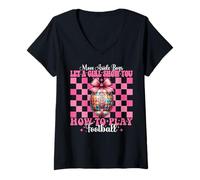 Womens Let A Girl Show You How To Play Football Coquette Bow V-Neck T-Shirt