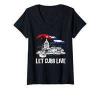 Womens Let Cuba Live Patria Y Vida Free Sos Cuba Capitol V-Neck T-Shirt