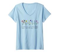 Women's Let Go & Let God Christian Bible Verse Let Go Let God Jesus V-Neck T-Shirt