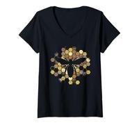 Women's Let It Bee Hand Drawn Cute Beekeeper Line Art Wasps V-Neck T-Shirt