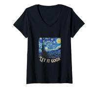 Women's Let It Gogh Funny Fine Art History Painting Starry Night V-Neck T-Shirt