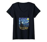 Women's Let It Gogh Funny Fine Art History Starry Night Painting V-Neck T-Shirt