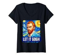 Women's Let It Gogh Funny Modern Looking Van Gogh Starry Night Art V-Neck T-Shirt