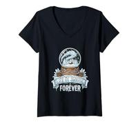 Womens Let It Snow Forever Snow Globe Winter Forest Cabin V-Neck T-Shirt