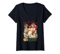 Womens Let It Snow I'll Be Reading Skeleton V-Neck T-Shirt