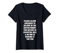 Women's Let Kids Believe Funny Easter Humor Quote V-Neck T-Shirt