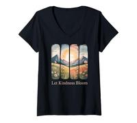 Women's Let Kindness Bloom Inspirational Quote V-Neck T-Shirt
