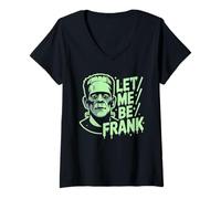 Womens Let, Me Be, Frank Halloween Frankenstein Costume Graphic V-Neck T-Shirt