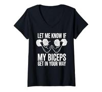 Women's Let Me Know If My Biceps Get in Your Way Gym Humor V-Neck T-Shirt