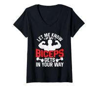 Womens Let Me Know If My Biceps Gets in Your Way Muscle Curl V-Neck T-Shirt