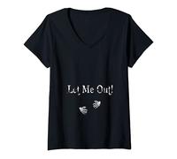 Womens Let Me Out | Halloween Themed Pregnant Baby Skeleton Hands V-Neck T-Shirt