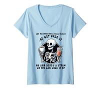 Womens Let Me Pour You A Tall Glass of Get Over It Skeleton Coffee V-Neck T-Shirt