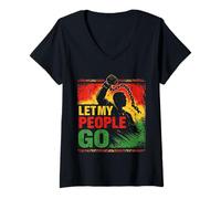 Women's Let My People Go Black History Month Freedom Hebrew Lion V-Neck T-Shirt