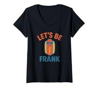 Womens Let’s Be Frank Funny Hot Dog Pun Cookout V-Neck T-Shirt