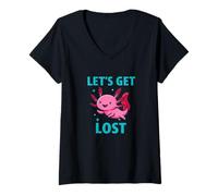 Womens Let’s Get Lost Axolotl Funny Adventure Animal Quote V-Neck T-Shirt