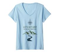 Womens Let’s Get Lost in The Right Direction Top Minimalist Hiking V-Neck T-Shirt