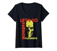 Womens Let’s Go Bonker's Plonkers s Crazy Skull Halloween & Frat V-Neck T-Shirt
