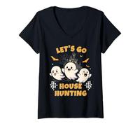 Womens Let’s Go House Hunting Ghost Halloween Real Estate Humor V-Neck T-Shirt