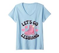 Womens Let’s Go Lesbians Subtle Lesbian Pride Month V-Neck T-Shirt