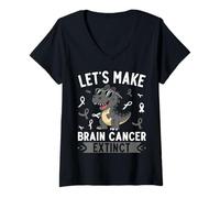 Womens Let’s Make Brain Cancer Extinct Dinosaur Awareness V-Neck T-Shirt