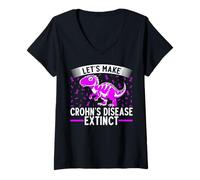 Womens Let’s Make Crohn’s Disease Extinct Dinosaur Awareness V-Neck T-Shirt
