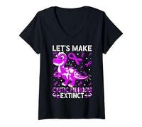 Womens Let’s Make Cystic Fibrosis Extinct Dinosaur Awareness V-Neck T-Shirt