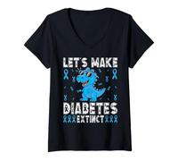Womens Let’s Make Diabetes Extinct Dinosaur Awareness V-Neck T-Shirt