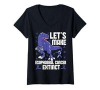 Womens Let’s Make Esophageal Cancer Extinct Dinosaur Awareness V-Neck T-Shirt