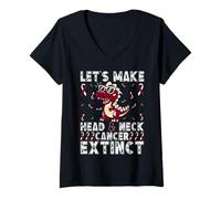 Womens Let’s Make Head & Neck Cancer Extinct Dinosaur Awareness V-Neck T-Shirt