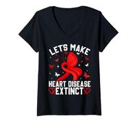 Womens Let’s Make Heart Disease Extinct Dinosaur Awareness V-Neck T-Shirt