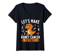 Womens Let’s Make Kidney Cancer Extinct Dinosaur Awareness V-Neck T-Shirt
