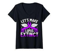 Womens Let’s Make Lupus Extinct Dinosaur Awareness V-Neck T-Shirt