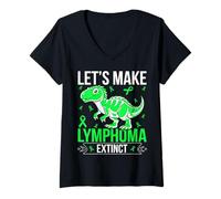 Womens Let’s Make Lymphoma Extinct Dinosaur Awareness V-Neck T-Shirt