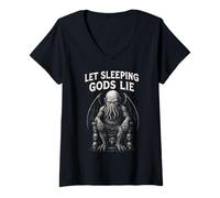 Womens Let Sleeping Gods Lie, Sleeping Cthulhu V-Neck T-Shirt