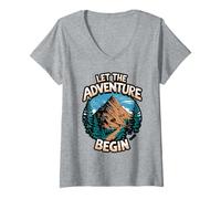 Womens Let The Adventure Begin Minimalist Mountains V-Neck T-Shirt