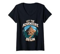 Womens Let The Adventure Begin Minimalist Mountains V-Neck T-Shirt