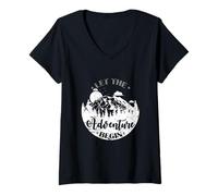 Womens Let The Adventure Begin Mountains V-Neck T-Shirt