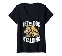 Women's Let The Dog Do The Talking Wild Boar Hog Hunting V-Neck T-Shirt