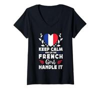 Womens Let The French Girl Handle it France Flag V-Neck T-Shirt
