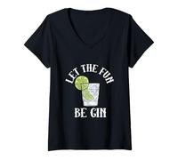 Women's Let the Fun Be Gin Funny Gin Lovers Alcohol Gin Drinking Pun V-Neck T-Shirt