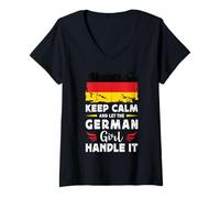Womens Let The German Girl Handle it Germany Flag V-Neck T-Shirt